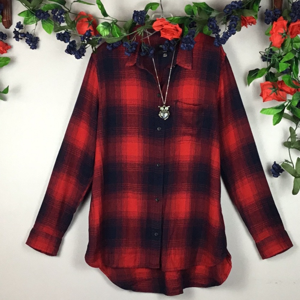 MADEWELL CLASSIC Red & Black Plaid Flannel Shirt Blouse Top Medium